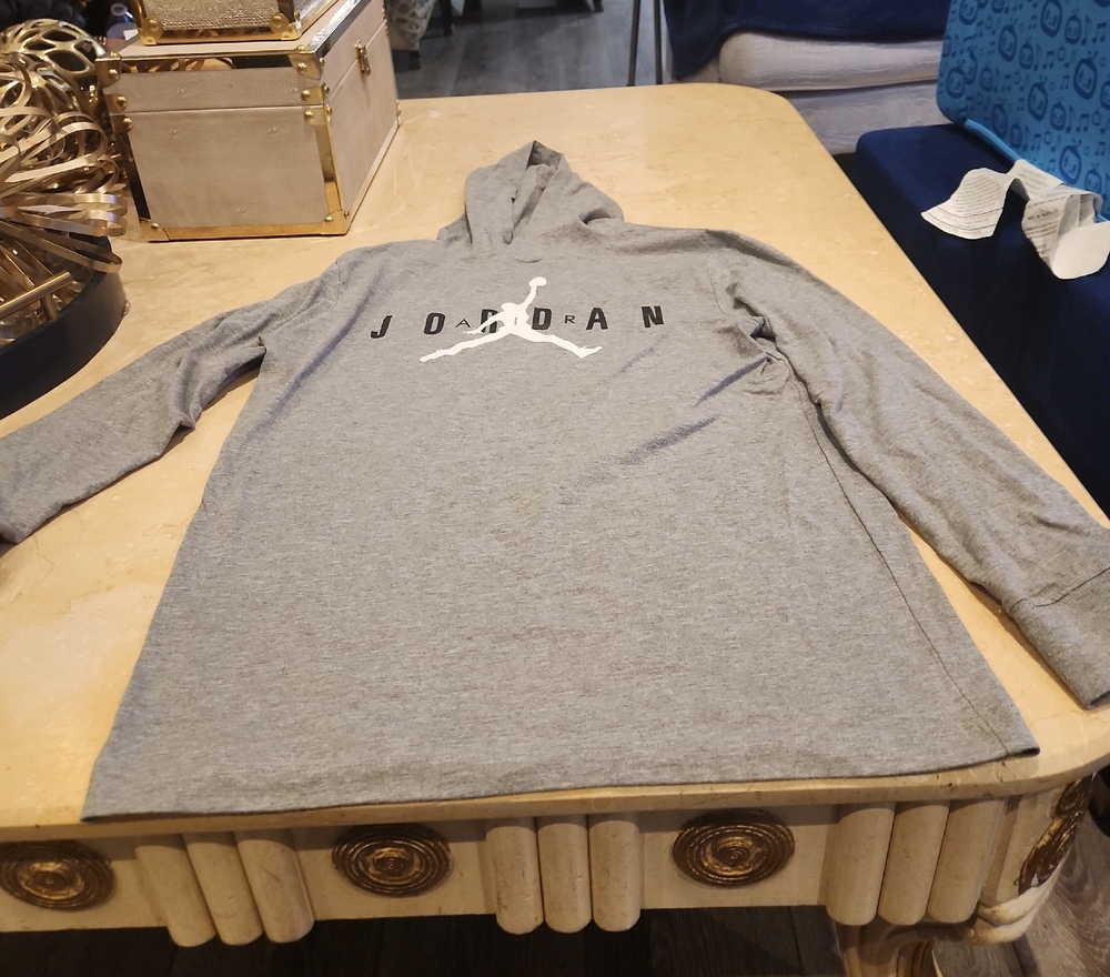 Jordan Light Gray Hooded Zip-Up Sweater with White Jumpman